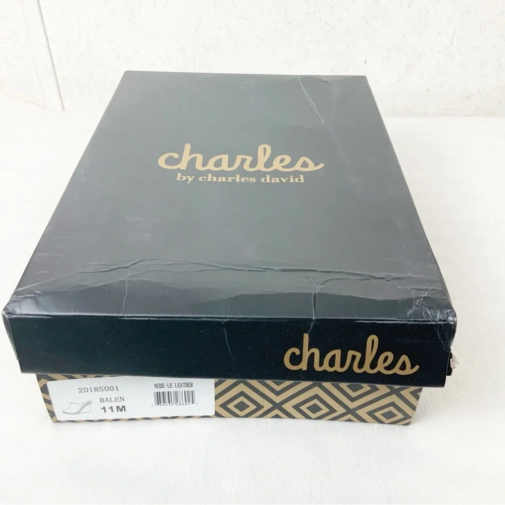 Charles David Balen Nude Espadrille Cork Wedges Size 11 Leather Summer Boho - Picture 8 of 8